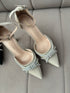 Rhinestone Embedded Pointy Toe Buckle Strap Heels